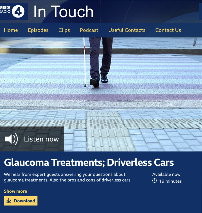 Latest News and Publications BBC Radio 4 In Touch graphic about Glaucoma Treatments
